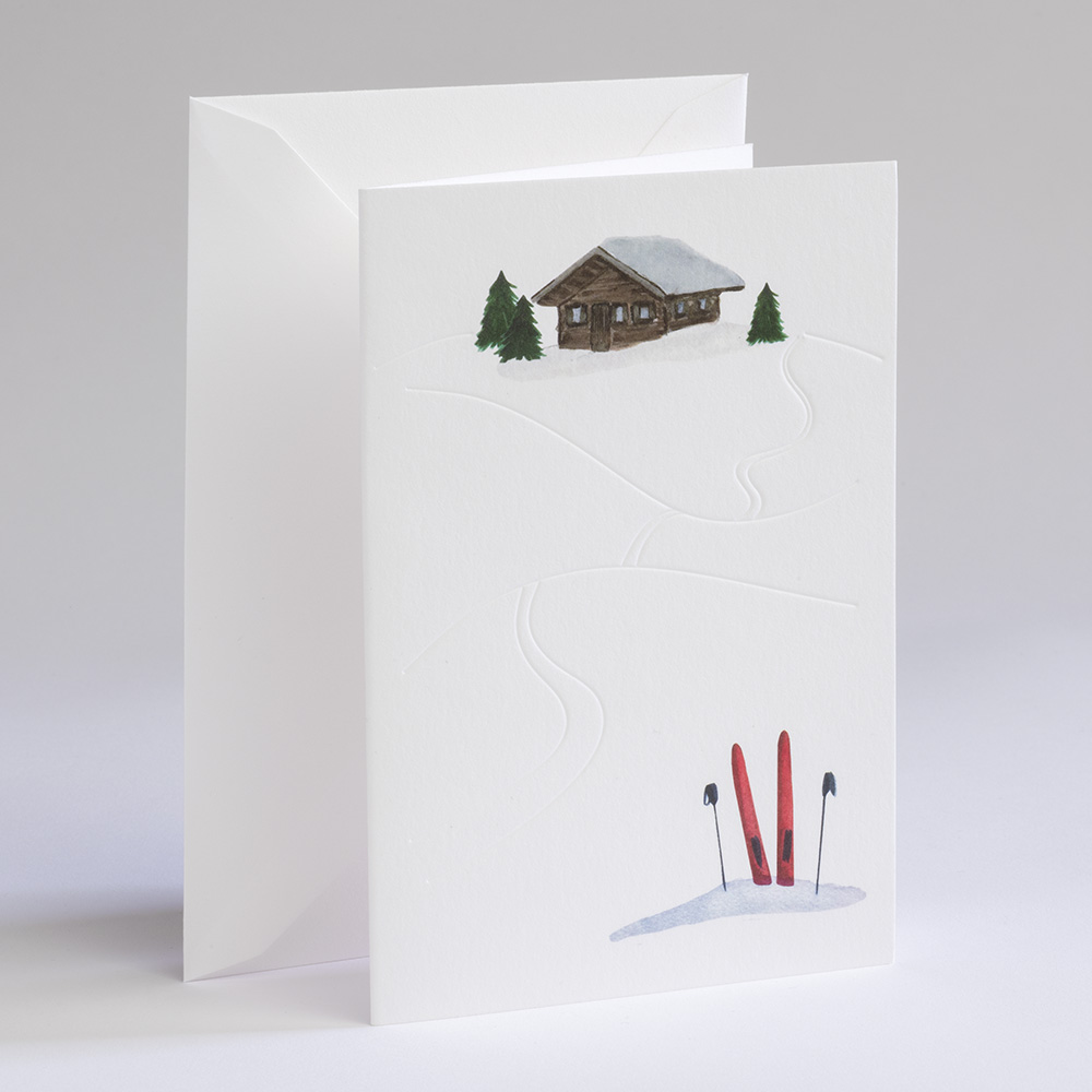 Winterkarte Spuren im Schnee - Berghütte