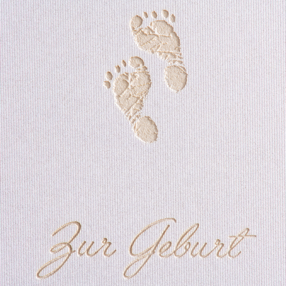 Grußkarte Geburt - Füßchen - Weiß metallic