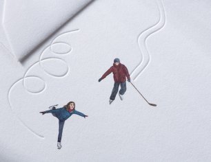 Winterkarte Spuren im Schnee - Eislauf