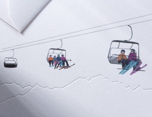 Winterkarte Spuren im Schnee - Sessellift