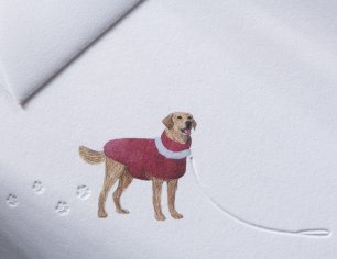 Winterkarte Spuren im Schnee - Weihnachtshund