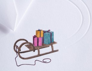 Winterkarte Spuren im Schnee - Schlitten