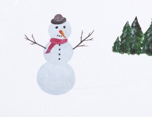 Winterkarte Spuren im Schnee - Schneemann