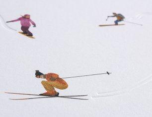 Winterkarte Spuren im Schnee - Skipiste