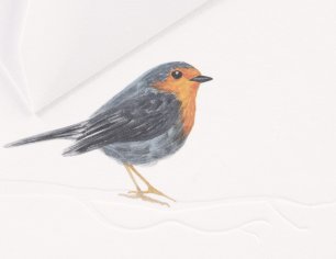 Winterkarte Spuren im Schnee - Rotkehlchen